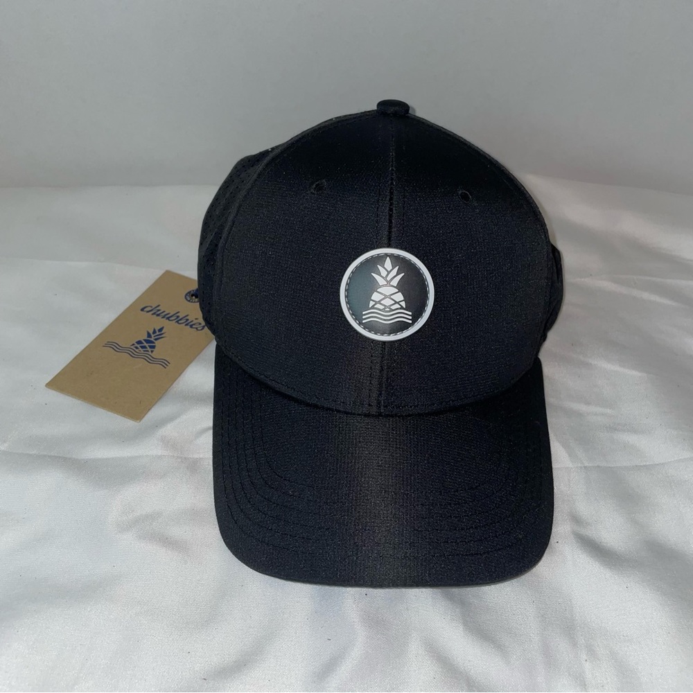 Chubbies Mens Black Performance‎ Hat Pineapple Logo Mesh Back Adjustable Cap NWT